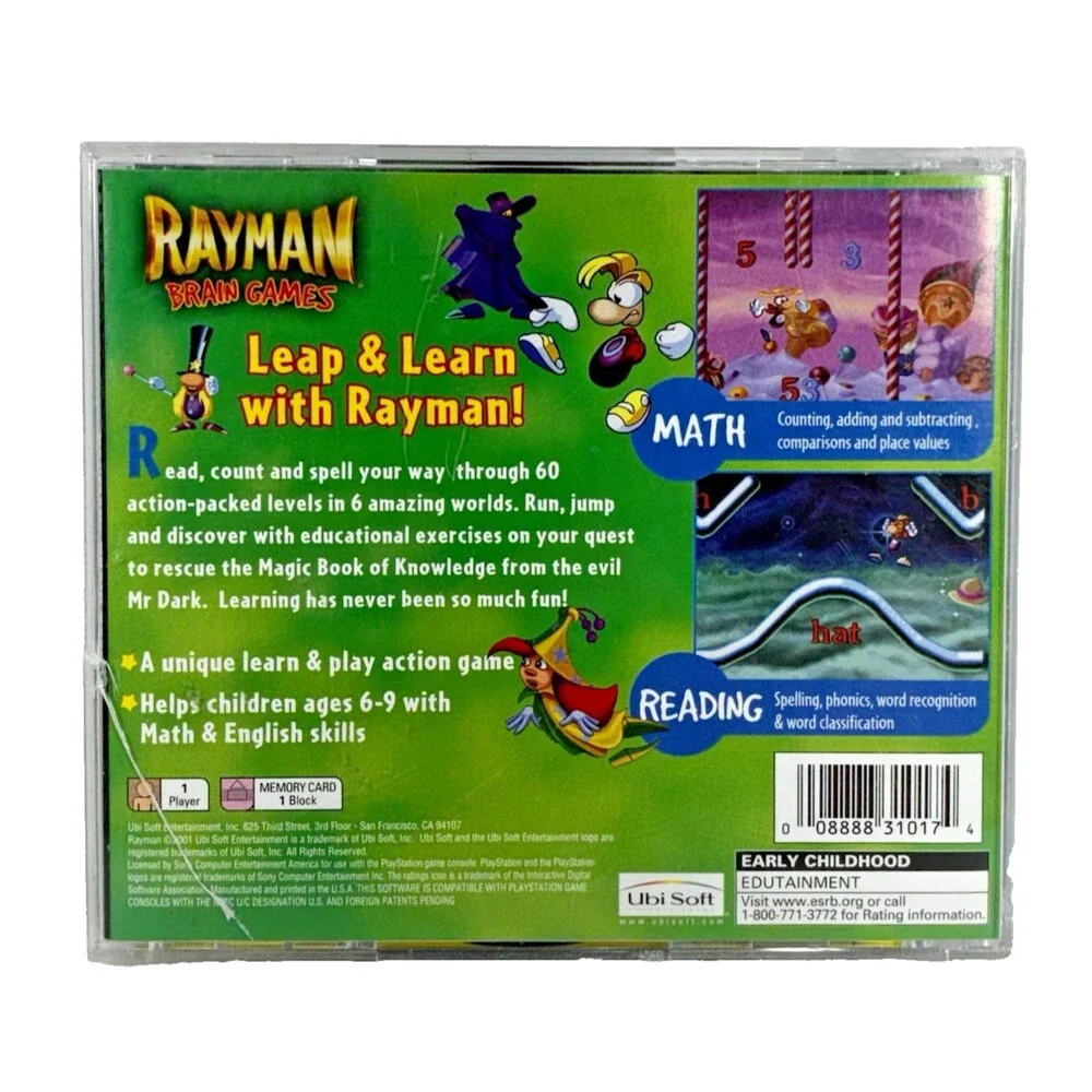 Rayman Brain Games Sony PlayStation 2001 Black Label Complete with Manual Tested